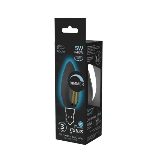картинка Лампочка LED Filament Candle E14 5W 4100К 1/10/50 103801205 от магазина BTSvet