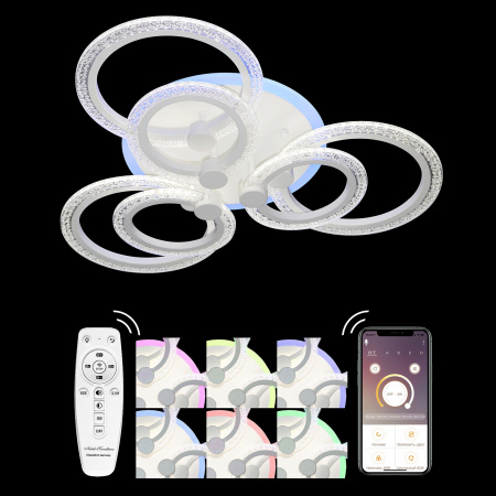 картинка Потолочная люстра светодиодная с пультом и управлением со смартфона регулировкой яркости и цветовой температуры ночной режим таймер HIGH-TECH LED LAMPS 82013 от магазина BTSvet