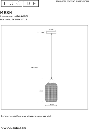 картинка Подвесной светильник MESH 43404/15/30 от магазина BTSvet