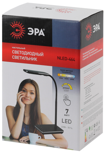 картинка Офисная настольная лампа светодиодная с диммером и выключателем регулировкой цветовой температуры и яркости NLED-464-7W-BK от магазина BTSvet