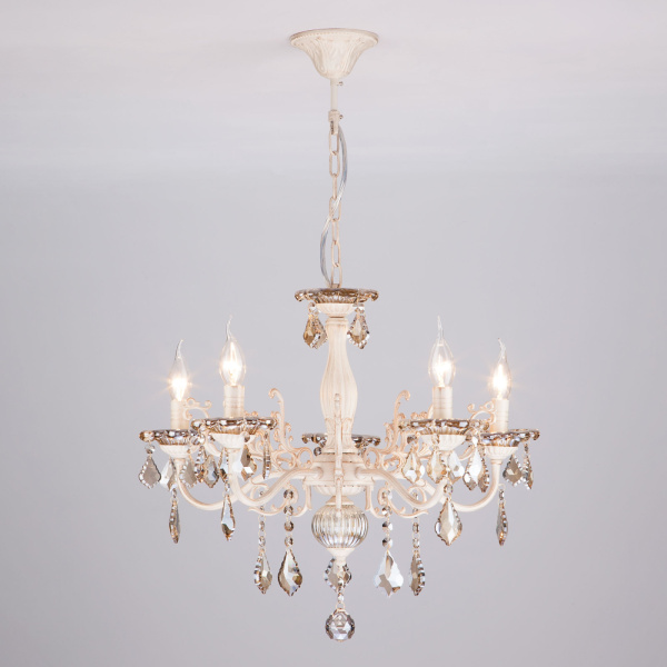 Подвесная люстра 3281/5 белый с золотом/тонированный хрусталь Strotskis