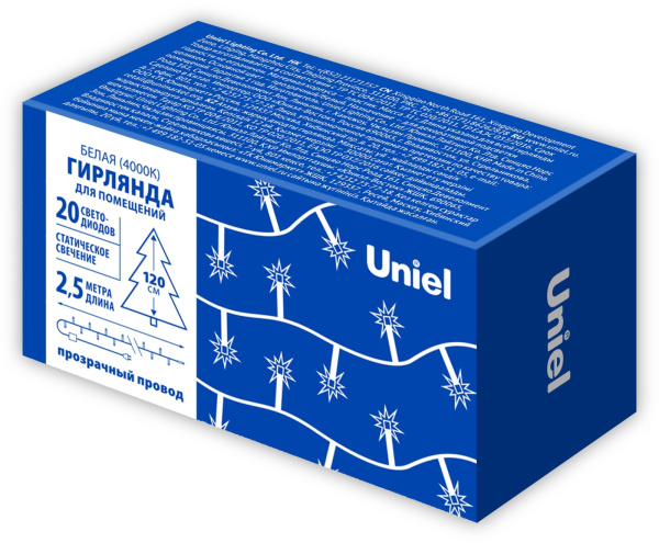 картинка Гирлянда светодиодная. 2.5м. 20 светодиодов. Белый свет. ULD ULD-S0250-020/STA WHITE IP20 от магазина BTSvet