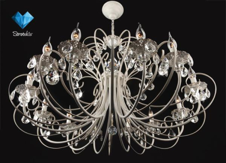 картинка Подвесная люстра 3305/12 белый с золотом/прозрачный хрусталь Strotskis от магазина BTSvet