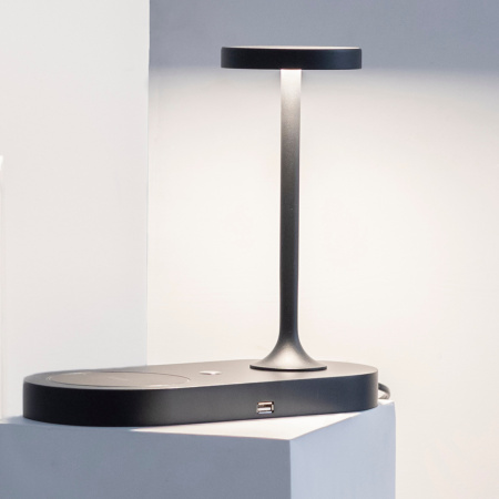 картинка Интерьерная настольная лампа светодиодная диммируемая с выключателем регулировкой яркости беспроводным ЗУ и USB-портом Ceres 7291 от магазина BTSvet