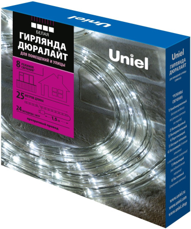картинка Гирлянда светодиодная Дюралайт. 25м. С контроллером. Белый свет. ULD ULD-D50 25M/С08 IP44 WHITE от магазина BTSvet