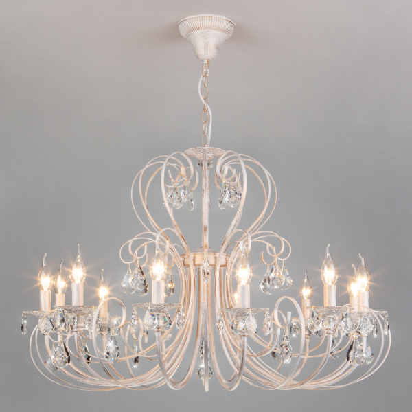 Подвесная люстра 3305/12 белый с золотом/прозрачный хрусталь Strotskis