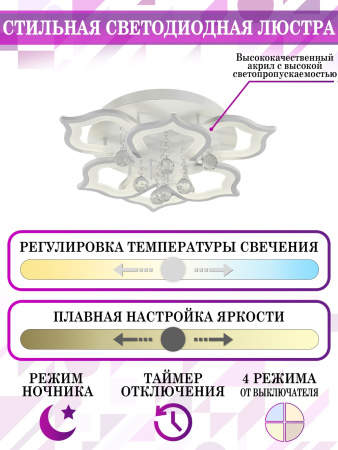 картинка Потолочная люстра светодиодная с пультом и управлением смартфоном регулировкой цветовой температуры и яркости ночным режимом и таймером HIGH-TECH LED LAMPS 82028 от магазина BTSvet