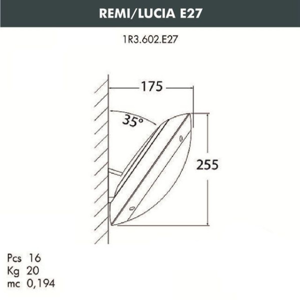 картинка Настенный светильник наклонный REMI/LUCIA 1R3.602.000.AYE27 от магазина BTSvet