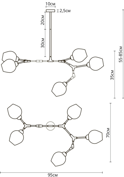 картинка Потолочная люстра на штанге Yuka A4103SP-5GO от магазина BTSvet