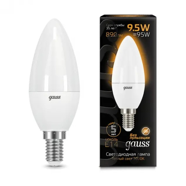 Лампочка LED Candle E14 9.5W 3000К 1/10/50 103101110