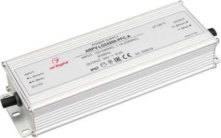 Блок питания ARPV-LG24200-PFC-A (24V, 8.3A, 200W) (Arlight, IP67 Металл, 5 лет) 030019