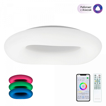 Подвесной светильник светодиодный с управлением голосом и смартфоном с пультом регулировкой цветовой температуры и яркости Стратус Смарт CL732A800G RGB