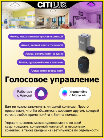 картинка Потолочный светильник светодиодный с голосовым управлением и управлением со смартфона пультом управления регулировкой цветовой температуры и яркости Старлайт Смарт CL703AK81G RGB от магазина BTSvet