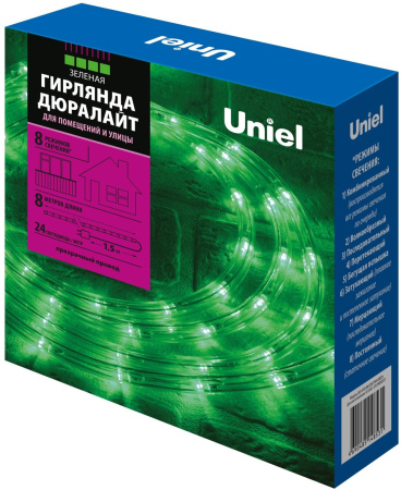 картинка Гирлянда светодиодная Дюралайт. 8м. С контроллером. Зеленый свет ULD ULD-D50 8M/С08 IP44 GREEN от магазина BTSvet
