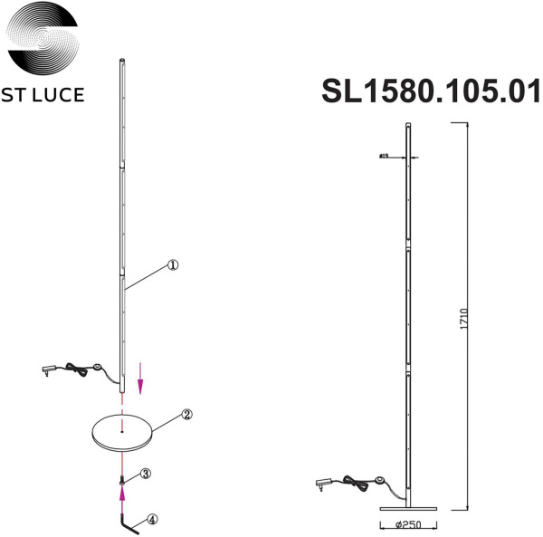 картинка Торшер Ralio SL1580.105.01 Никель/Белый LED 1*25W 3200K от магазина BTSvet