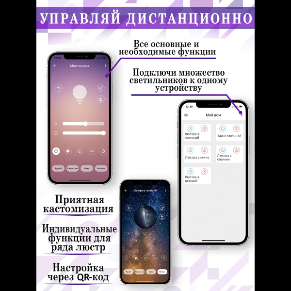 картинка Потолочная люстра светодиодная с пультом и управлением со смартфона регулировкой цветовой температуры и яркости ночным режимом и таймером LED LAMPS 81362 от магазина BTSvet