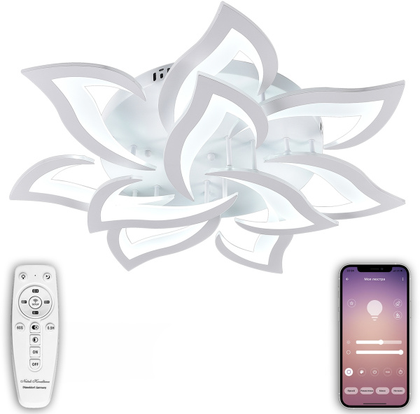 Потолочная люстра светодиодная с управлением смартфоном и пультом регулировкой цветовой температурой и яркости ночным режимом и таймером LED LAMPS 81224