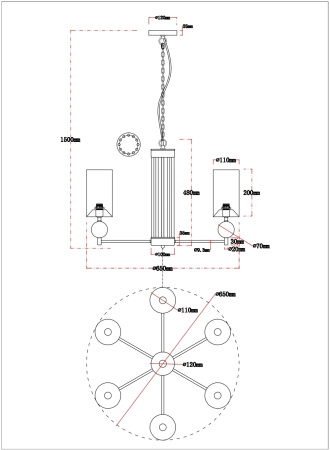 картинка Подвесная люстра Matar A4027LM-6PB от магазина BTSvet
