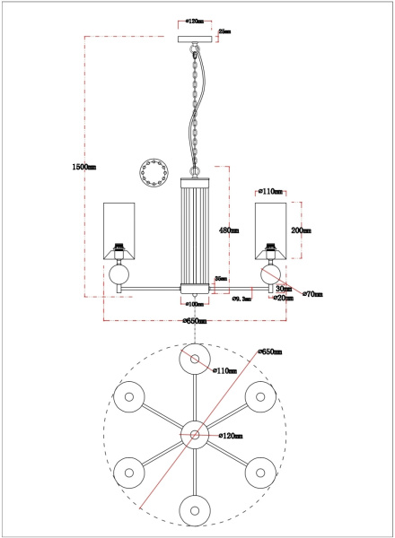 картинка Подвесная люстра Matar A4027LM-6PB от магазина BTSvet