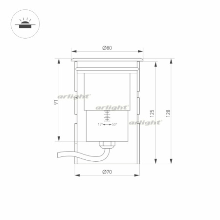 картинка Уличный встраиваемый светильник светодиодный ART-GROUND-ZOOM-R80-8W Warm3000 (SL, 15-50 deg, 24V) (Arlight, IP67 Металл, 3 года) 028065 от магазина BTSvet