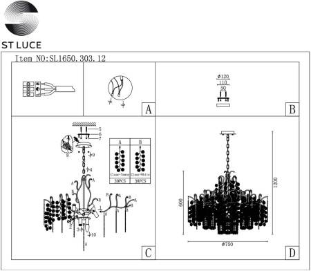 картинка Подвесная люстра Ravello SL1650.303.12 от магазина BTSvet