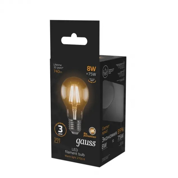 картинка Лампочка LED Filament A60 E27 8W 2700К 1/10/40 102802108 от магазина BTSvet