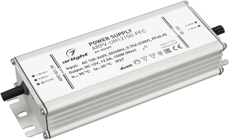 Блок питания ARPV-UH12150-PFC (12V, 12.5A, 150W) (Arlight, IP67 Металл, 7 лет) 024269