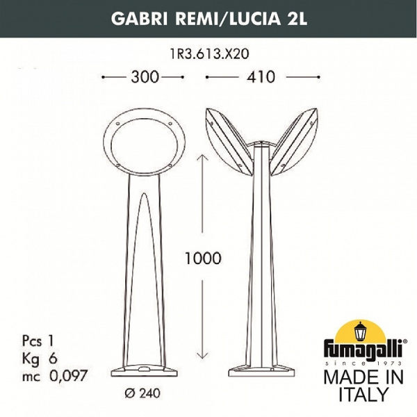 картинка Наземный светильник наклонный GABRI Remi/Lucia 1L. 1R3.613.X20.WYE27 от магазина BTSvet