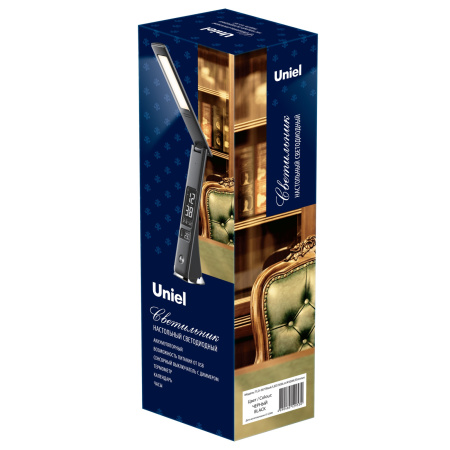 картинка Офисная настольная лампа светодиодная с выключателем часами и календарем зарядка от USB TLD-567 Black/LED/300Lm/4500K/Dimmer от магазина BTSvet