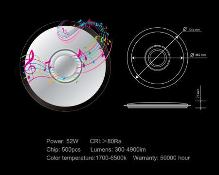картинка Светодиодый потолочный светодиодный светильник Melofon OML-47307-52 от магазина BTSvet