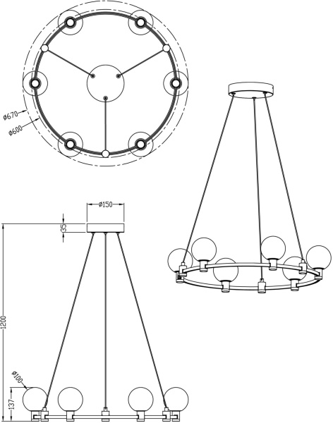картинка Подвесная люстра светодиодная Urban FR4005PL-06B от магазина BTSvet