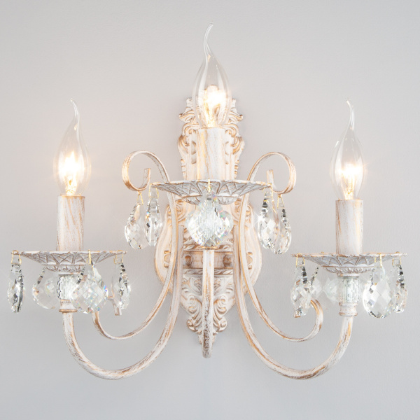 Бра 3305/3 белый с золотом/прозрачный хрусталь Strotskis