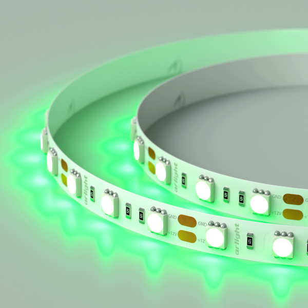 картинка Светодиодная лента RT 2-5000 12V Green 2x (5060, 300 LED, LUX) (Arlight, 14.4 Вт/м, IP20) 012337 от магазина BTSvet