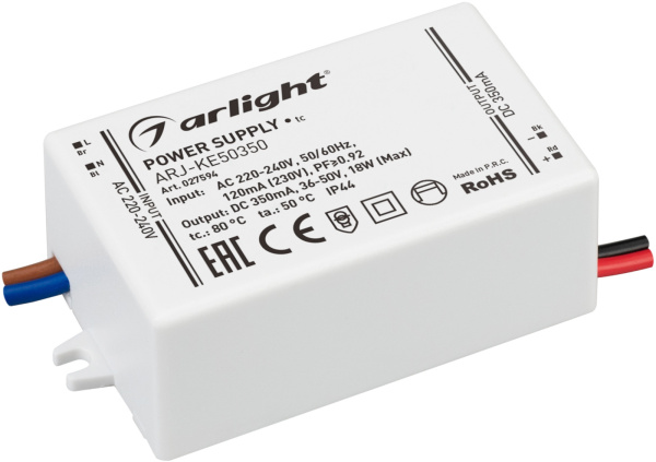 Блок питания ARJ-KE50350 (18W, 350mA, PFC) (Arlight, IP44 Пластик, 5 лет) 027594