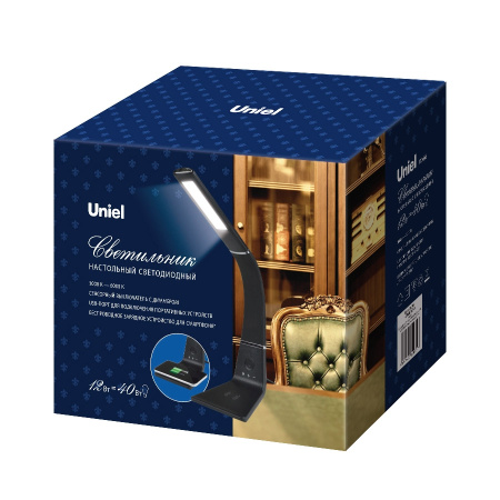 картинка Офисная настольная лампа светодиодная с выключателем USB-портом и беспроводным ЗУ TLD-565 Black/LED/360Lm/3000-6000K/Dimmer/WR от магазина BTSvet