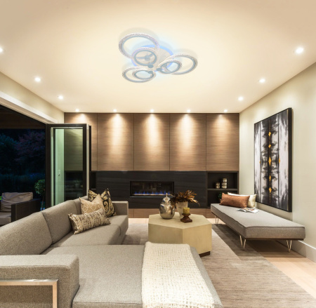 картинка Потолочная люстра светодиодная с пультом и управлением со смартфона регулировкой яркости и цветовой температуры ночной режим таймер HIGH-TECH LED LAMPS 82013 от магазина BTSvet