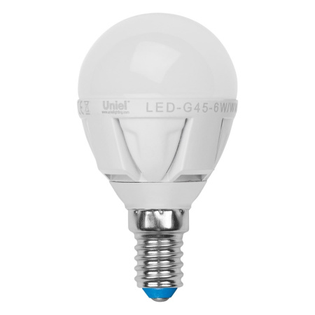 Лампочка светодиодная LED-G45-6W/NW/E14/FR ALP01WH пластик