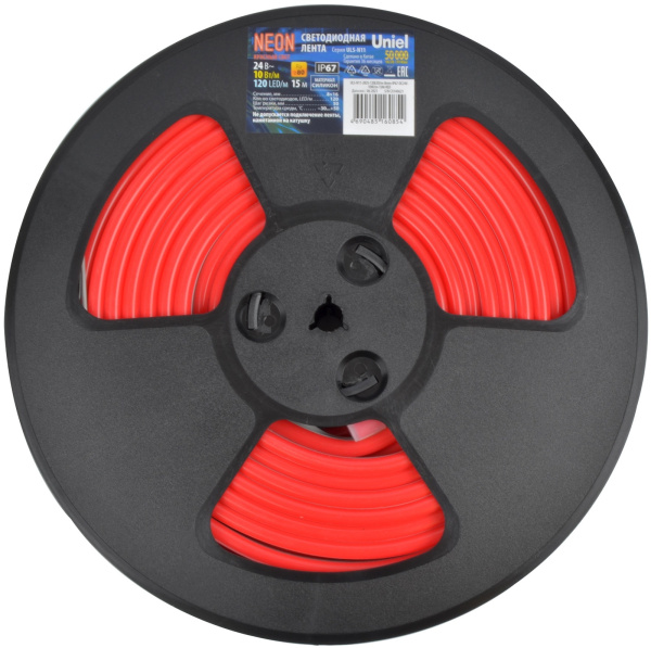 картинка Светодиодная гибкая герметичная лента Neon 15 м. Neon ULS-N11-2835-120LED/m-8mm-IP67-DC24V-10W/m-15M-RED катушка в герметичной упаковке от магазина BTSvet