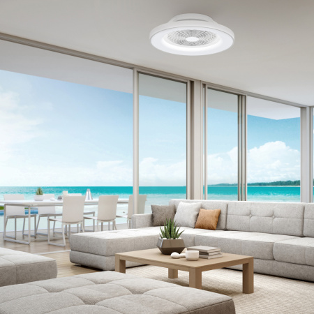 картинка Потолочный светильник светодиодный диммируемый с вентилятором и пультом свето-шумовым датчиком управлением смартфоном и регулировкой цветовой температуры Tibet 7123 от магазина BTSvet