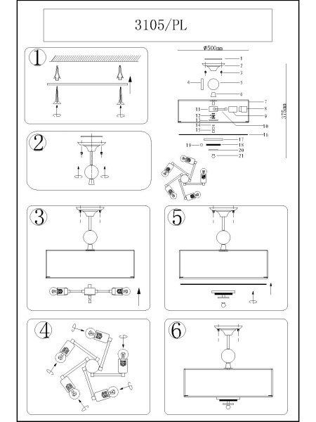 картинка Потолочная люстра 3105/PL от магазина BTSvet