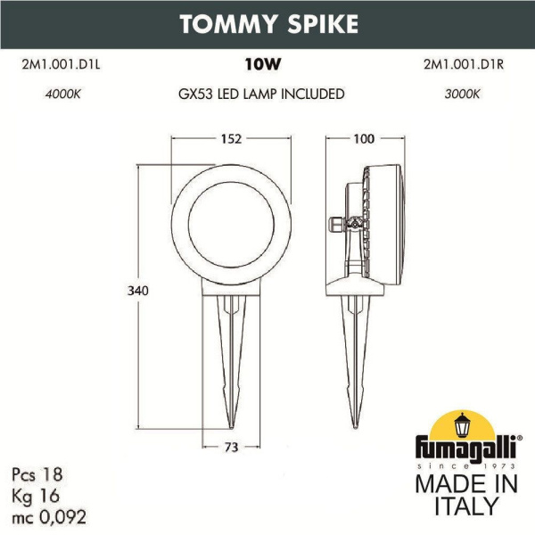 картинка Грунтовый светильник Tommy SPIKE Remi/Lucia 2M1.001.000.AXD1L от магазина BTSvet