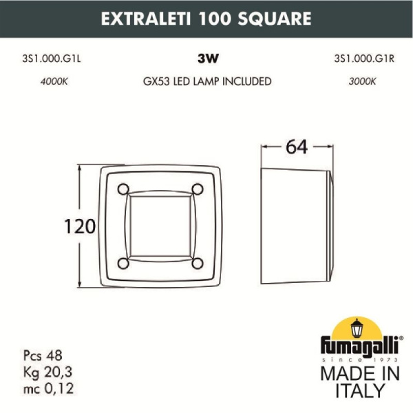 картинка Подсветка ступеней лестницы Leti Extraleti 100 Square 3S1.000.000.WYG1L от магазина BTSvet