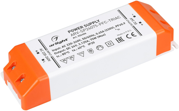 Блок питания ARV-SP24075-PFC-TRIAC (24V, 3.1A, 75W) (IP20 Пластик) 026406