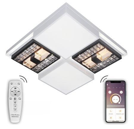 Потолочная люстра светодиодная с пультом и управлением со смартфона регулировкой яркости и цветовой температуры ночной режим таймер HIGH-TECH LED LAMPS 82011