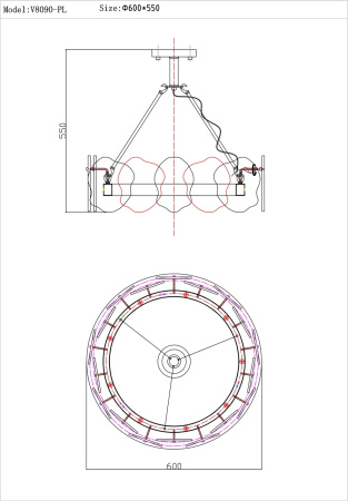 картинка Люстра потолочная на штанге V8090-PL Square от магазина BTSvet