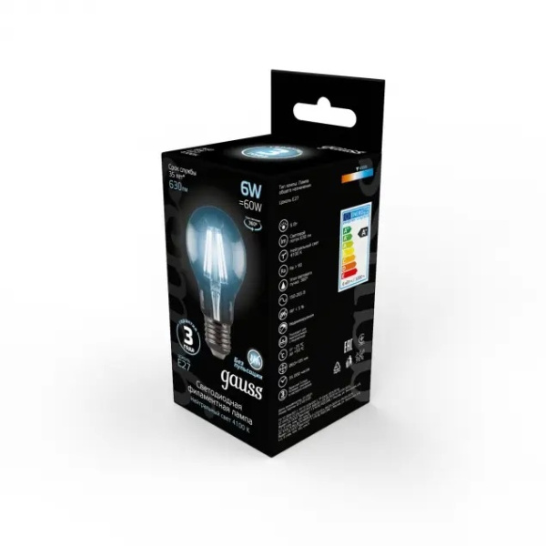 картинка Лампочка LED Filament A60 E27 6W 4100К 1/10/40 102802206 от магазина BTSvet