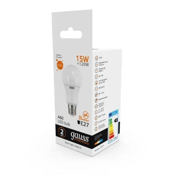 картинка Лампочка LED Elementary A60 15W E27 3000K 1/10/50 23215 от магазина BTSvet