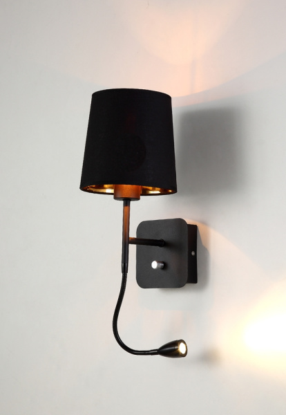 картинка Бра с подсветкой для чтения и выключателем PABLO AP2 BLACK/BLACK-GOLD от магазина BTSvet