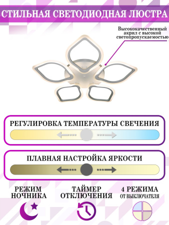 картинка Потолочная люстра светодиодная с пультом и управлением смартфоном регулировкой цветовой температуры и яркости ночным режимом и таймером LED LAMPS 81200 от магазина BTSvet