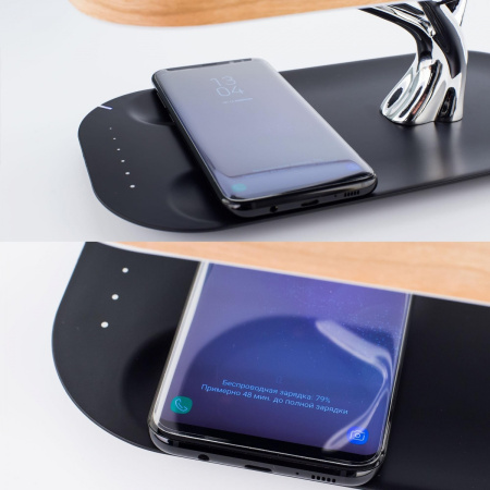 картинка Светодиодная настольная лампа с регулировкой яркости, Qi+Bluetooth колонкой и беспроводным ЗУ CL803042 от магазина BTSvet